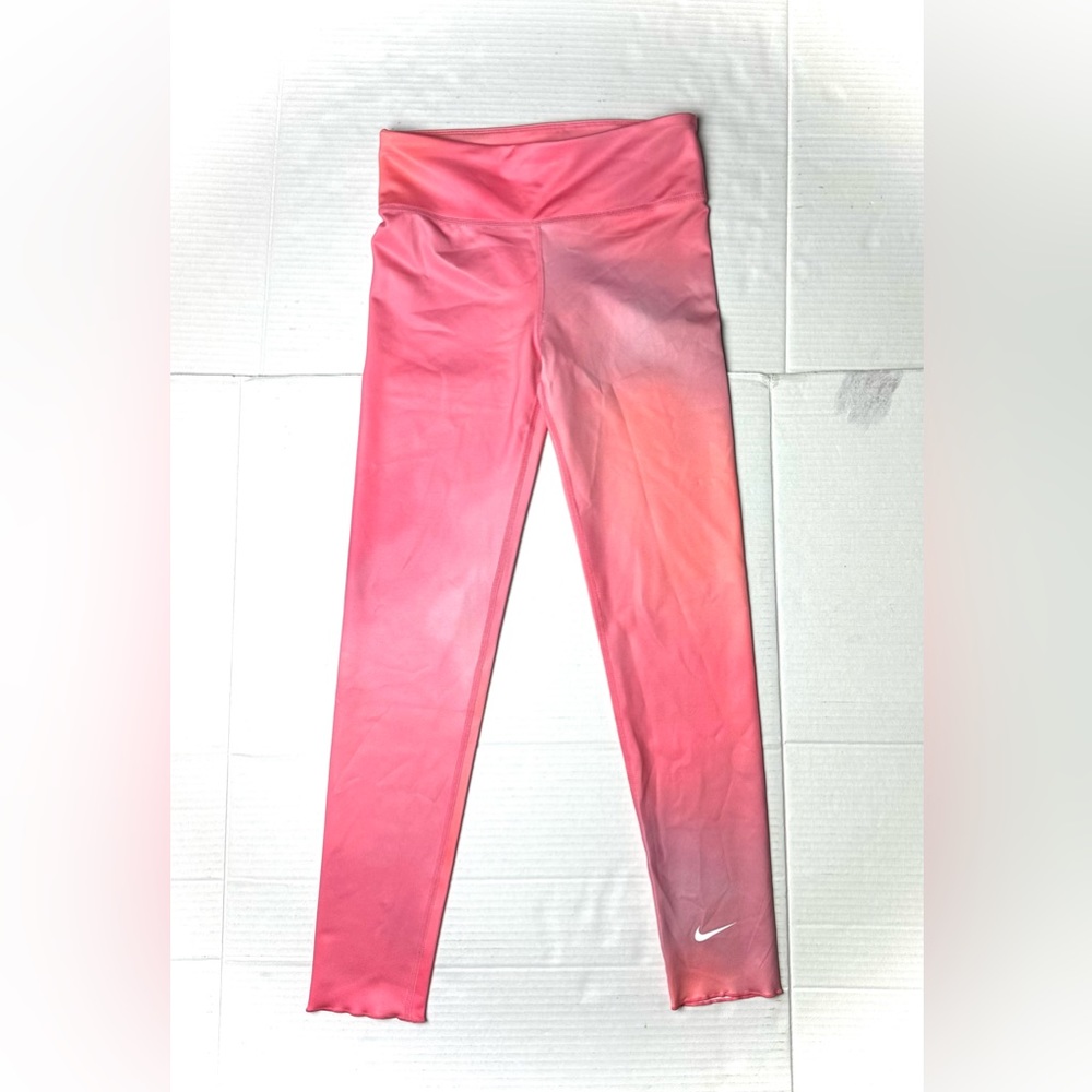 Nike One Girls Medium Dri-FIT Printed Training Tights Pink‎ Ruffle Ankle Stretch
